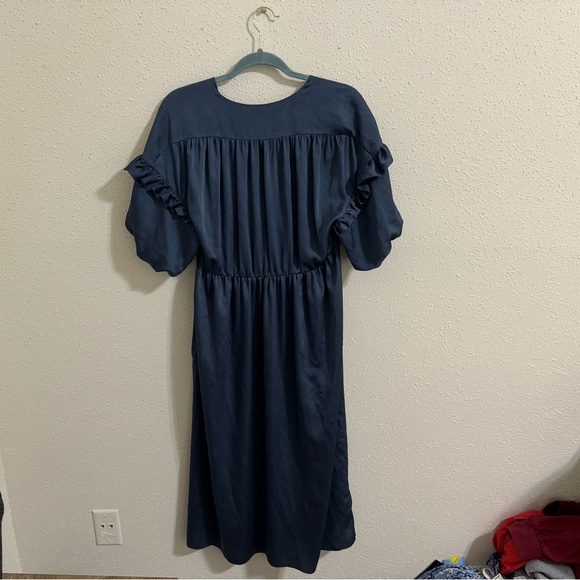 Kate Spade Satin MIDI Ruffle Dress in Antique Blue - Picture 13 of 15